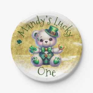 Assiettes En Carton Ours vert de la Saint-Patrick anniversaire chanceu
