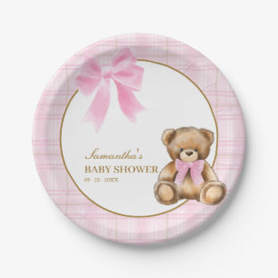 Assiettes En Carton Ourson élégant Baby Shower carreaux roses  