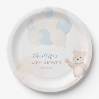 Assiettes En Carton Ourson mignon avec ballons Baby Shower garçon