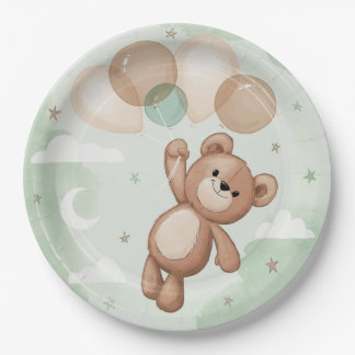 Assiettes En Carton Ourson Mignon Flottant avec Ballons Shower de Bébé
