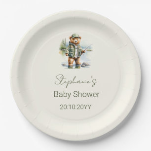 Assiettes En Carton Ourson pêcheur mignon à la bobine excitée Baby Sho