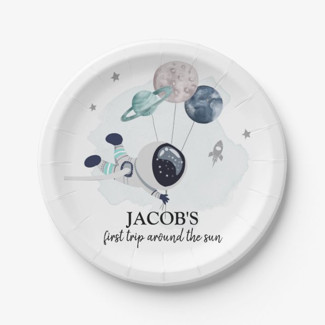 Assiettes En Carton Outer Space Boy 1st Trip Autour du Soleil Annivers (Devant)