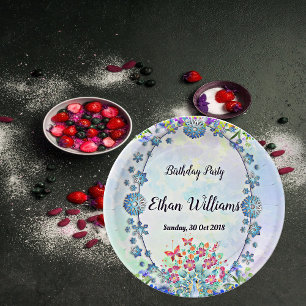 Assiettes En Carton Oval bleu doux Pastel violet Hydrangea Anniversair