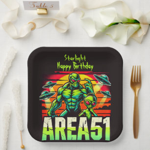 Assiettes En Carton OVNIs néon planent au-dessus de la zone 51