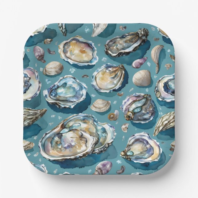 Assiettes En Carton Oysters Clams Motif (Recto)