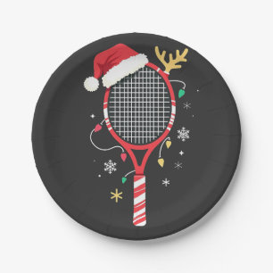 Assiettes En Carton Paddle de tennis avec chapeau de Santa et lumières