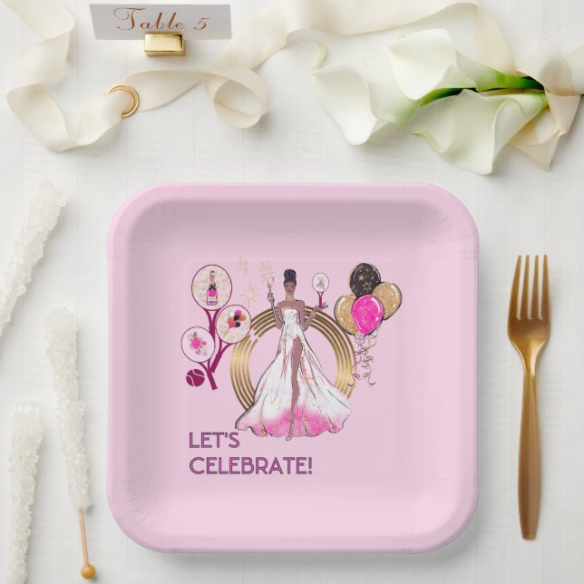 ASSIETTES EN CARTON PADEL PLATE: CELEBRATION PADEL DIVA BRIGHT PINK (Mariage)