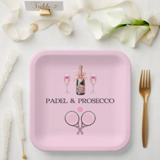ASSIETTES EN CARTON PADEL PLATE: PADEL & PROSECCO CLASSIC PINK/BLACK