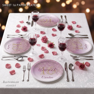 Assiettes En Carton Pailletage Rose Gold, 16 Paillettes, Anniversaire