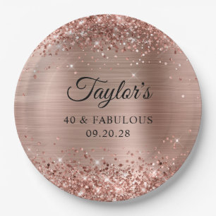 Assiettes En Carton Pailleté Rose Gold Foil 40 & Fabuleux