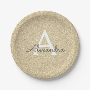 Assiettes En Carton Paillettes de luxe dorées et lettre majuscule scin