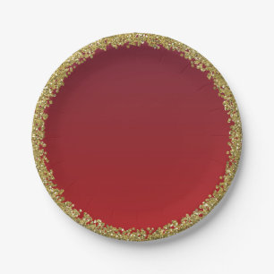 Assiettes En Carton Paillettes dorées teintées de rouge, glamour scint