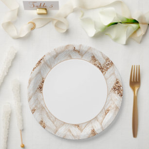 Assiettes En Carton Paillettes dorées Tissu synthétique tissé blanc Ma