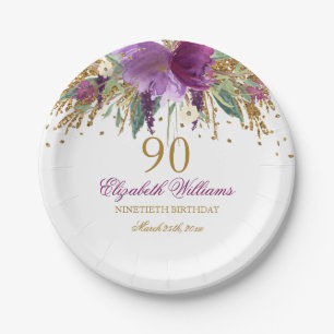 Assiettes En Carton Paillettes Florales Étincelantes Anniversaire Amét