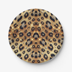 Assiettes En Carton Paillettes Glam Or Imprimé Léopard Guépard Noir