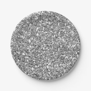 Assiettes En Carton Paillettes Noir Argenté Étincelle Glamour Sur-Mesu