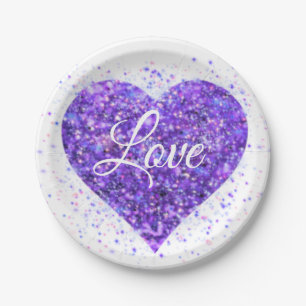 Assiettes En Carton Paillettes violettes, amour graffiti valentine