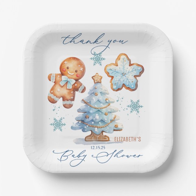Assiettes En Carton Pain d'épice Boy Christmas Tree Baby shower Merci (Recto)