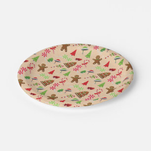 Assiettes En Carton Pain d'épices Homme, Bonbons et chapeau santa