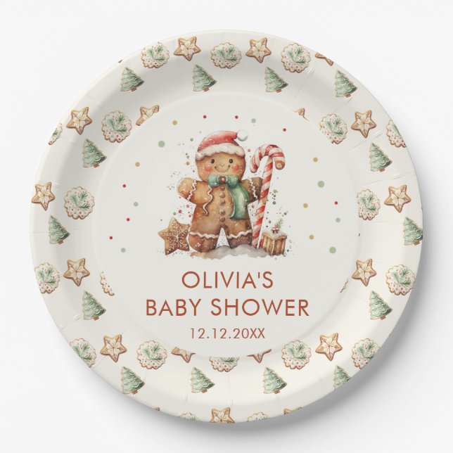 Assiettes En Carton Pain d'épices vert Baby shower Père Noël de Noël (Devant)