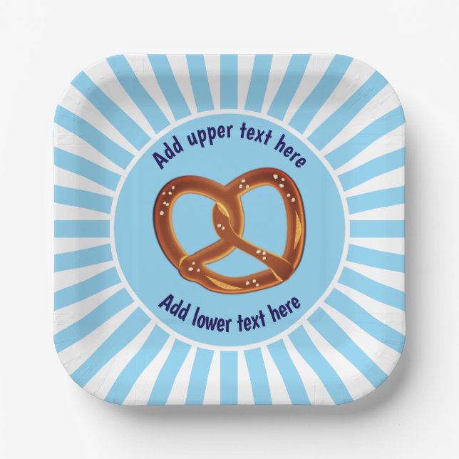 Assiettes En Carton Pain Knot Pretzel sur Oktoberfest Bleu & Blanc (Recto)