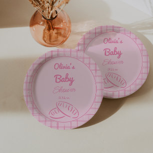 Assiettes En Carton Pain Rose Tiré À La Main Dans Le Four Bébé Fille D