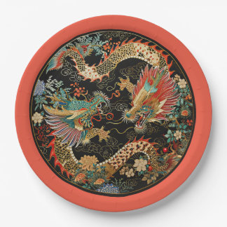 Assiettes En Carton Paire de dragons asiatiques