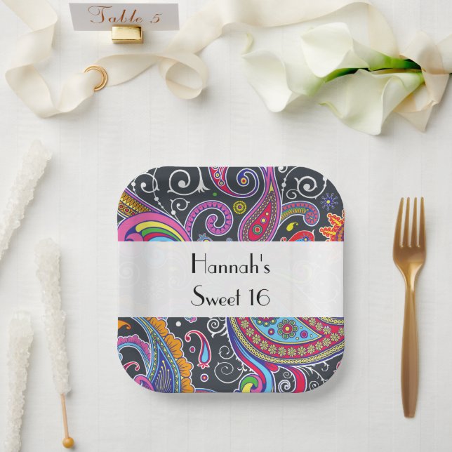 Assiettes En Carton Paisley Motif, Persian Paisley, Boteh, Sweet 16 (Mariage)