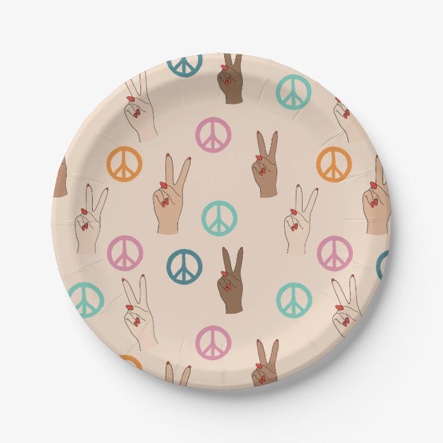 Assiettes En Carton Paix et Amour Multicultural Motif de la main (Devant)
