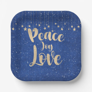 Assiettes En Carton Paix Joie Amour avec étoiles
