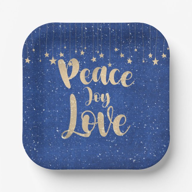 Assiettes En Carton Paix Joie Amour avec étoiles (Recto)