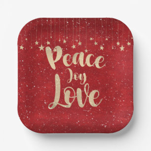 Assiettes En Carton Paix Joie Amour avec étoiles