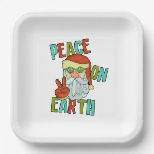 Assiettes En Carton Paix sur Terre Hippie Père Noël