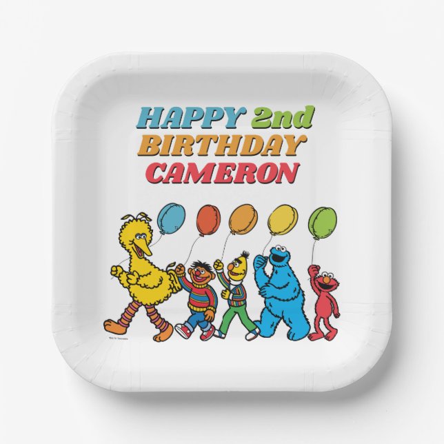 Assiettes En Carton Pal de rue Sésame | Ballons d'anniversaire (Recto)
