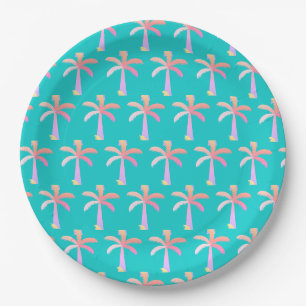 Assiettes En Carton Palm Springs Caraïbes Bleu Tropical Palm Tree