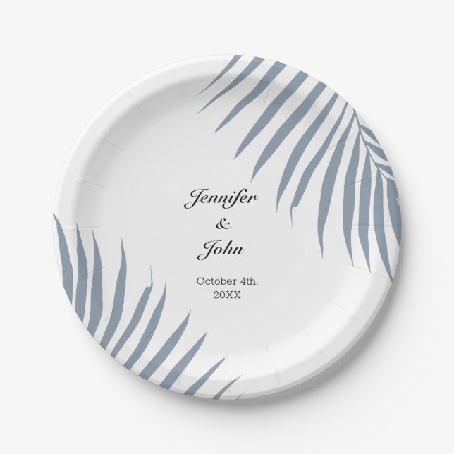 Assiettes En Carton Palm Tree Folift Dusty Blue Feuille Mariage Cool (Devant)