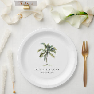 Assiettes En Carton Palm Tree minimal Mariage de plage tropicale