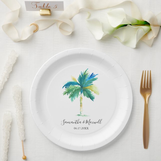 Assiettes En Carton Palm Tree minimal Mariage de plage tropicale (Mariage)