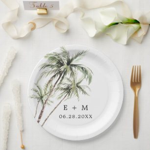 Assiettes En Carton Palm Tree Tropical   Mariage minimal