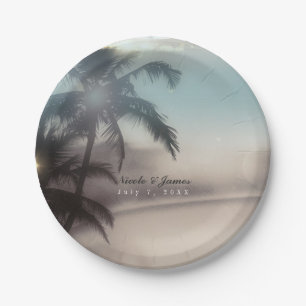 Assiettes En Carton Palm Trees Elegant Chic Tropical Beach Party