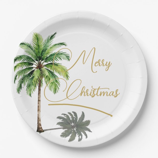 Assiettes En Carton Palme de Noël Elegant Gold Joyeux (Devant)