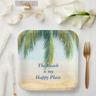 Assiettes En Carton Palmier par jour ensoleillé sur la plage