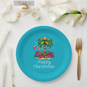 Assiettes En Carton Palmier tropical Joyeux Noël