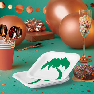 Assiettes En Carton Palmier Tropical Silhouette Green Island Beach