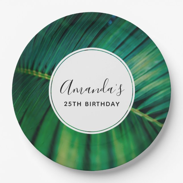 Assiettes En Carton Palmier vert Frond Nature tropicale Anniversaire (Devant)