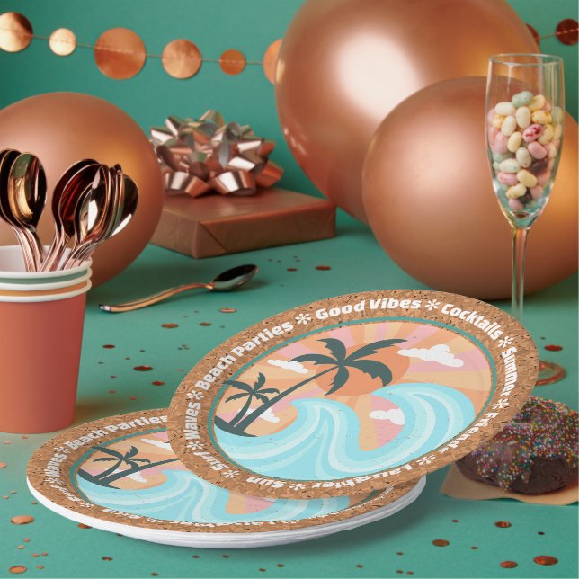 Assiettes En Carton Palmiers Tropicaux Hawaiiens Sur Faux Cork (Multi)