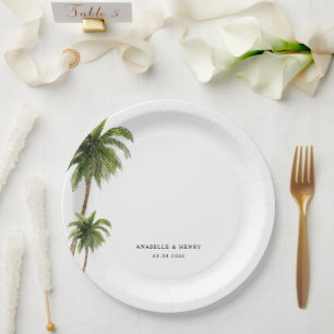Assiettes En Carton Palmiers tropicaux Plage Destination Mariage