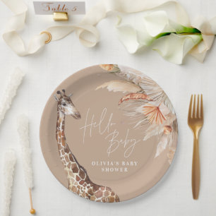 Assiettes En Carton Pampas botanique gazon girafe safari naturel chic