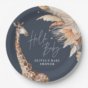 Assiettes En Carton Pampas botanique herbe girafe safari marine bleu m