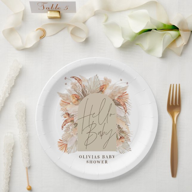 Assiettes En Carton Pampas botanique herbe rustique moderne terre cuit (Mariage)